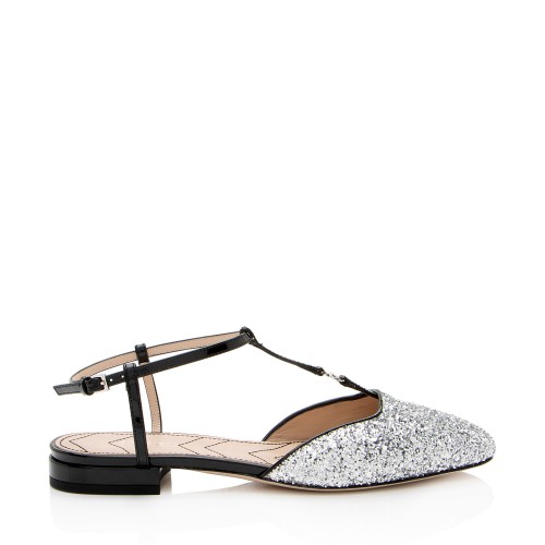 Gucci Calfskin Glitter Double G Slingback Flats - Size 7 / 37