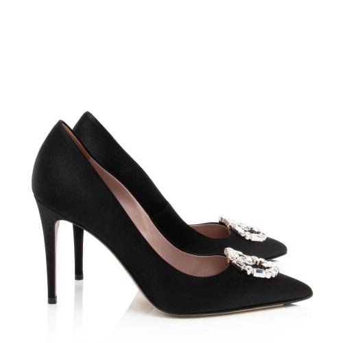 Gucci Crystal Satin Pointed Toe Pumps - Size 6.5 / 36.5