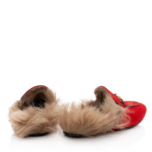 Gucci Felt Fur Gucci 100 Princetown Slippers - Size 8.5 / 38.5