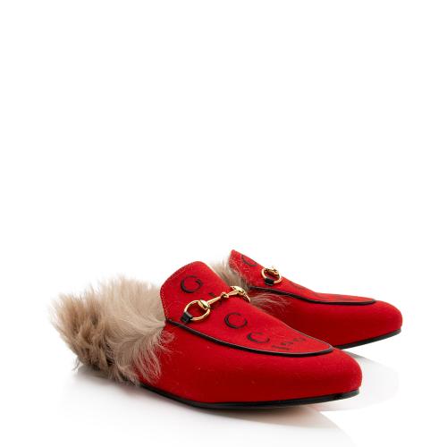 Gucci Felt Fur Gucci 100 Princetown Slippers - Size 8.5 / 38.5