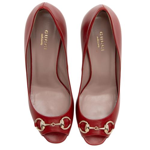 Gucci Leather Horsebit Peep Toe Pumps - Size 7 / 37