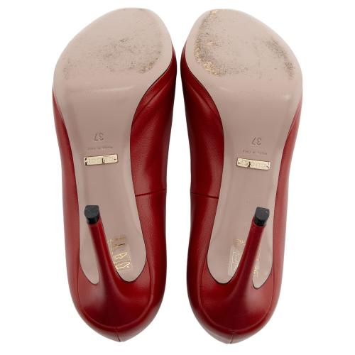 Gucci Leather Horsebit Peep Toe Pumps - Size 7 / 37