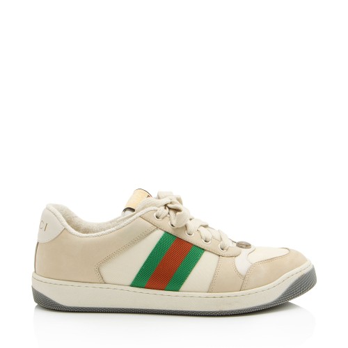 Gucci Leather Web Screener Sneakers - Size 8 / 38