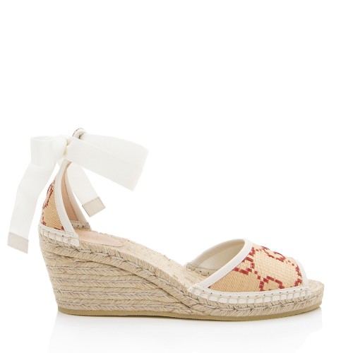 Gucci Raffia GG Espadrille Wedges - Size 9.5 / 39.5