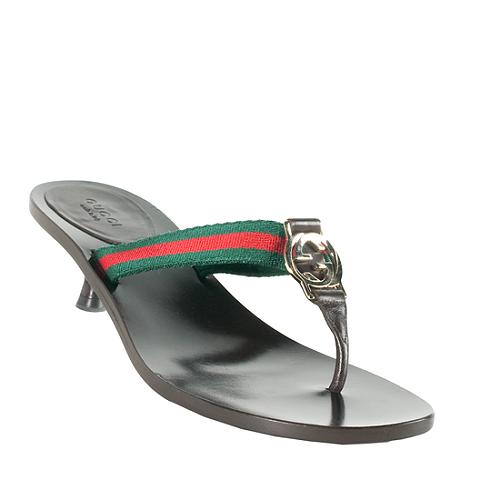 Gucci Web Interlocking G Kitten Heel Sandals - Size 7 / 37