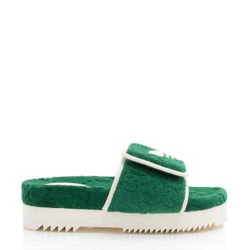 Gucci x Adidas GG Terry Cloth Platform Slides - Size 9 / 39