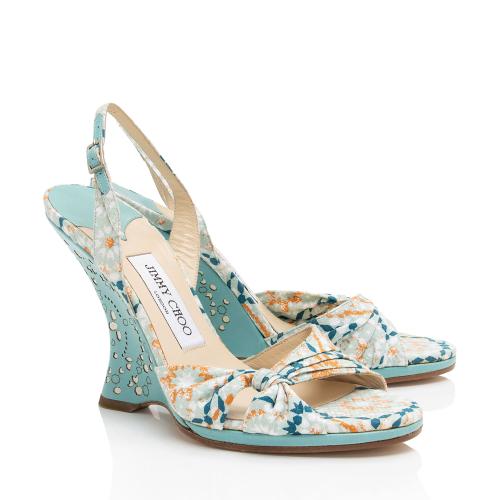 Jimmy Choo Floral Printed Wedge Sandals - Size 7 / 37