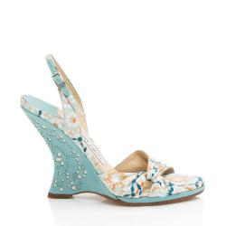 Jimmy Choo Floral Printed Wedge Sandals - Size 7 / 37