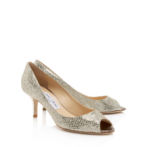 Jimmy Choo Glitter Fabric Isabel Peep Toe Pumps - Size 5.5 / 35.5