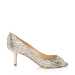 Jimmy Choo Glitter Fabric Isabel Peep Toe Pumps - Size 5.5 / 35.5