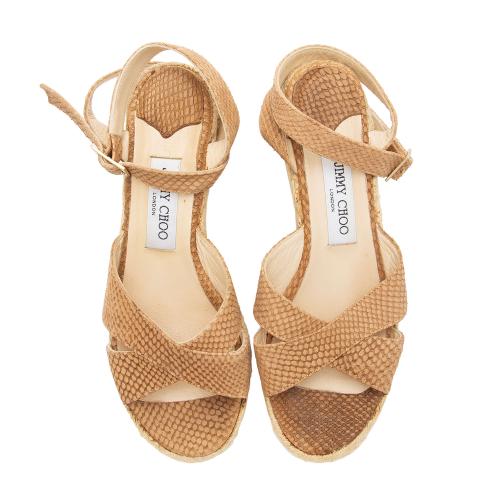 Jimmy Choo Python Embossed Leather Phoenix Wedge Espadrilles - Size 9 / 39