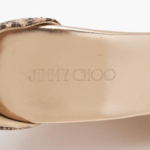 Jimmy Choo Python T-Strap Wedge Sandals - Size 7 / 37