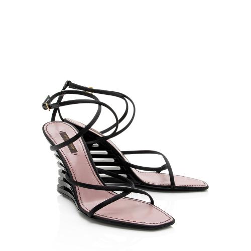 Louis Vuitton Satin Strappy Wedge Sandals - Size 9.5 / 39.5