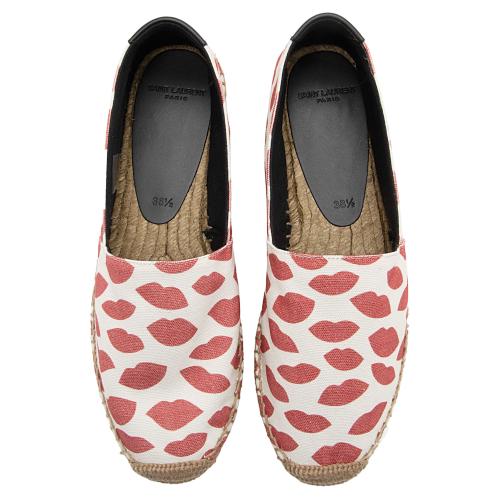 Saint Laurent Canvas Lip Print Espadrilles - Size 8.5 / 38.5