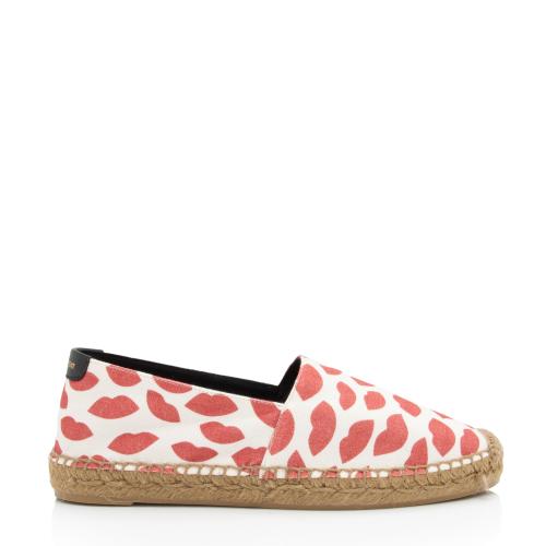 Saint Laurent Canvas Lip Print Espadrilles - Size 8.5 / 38.5