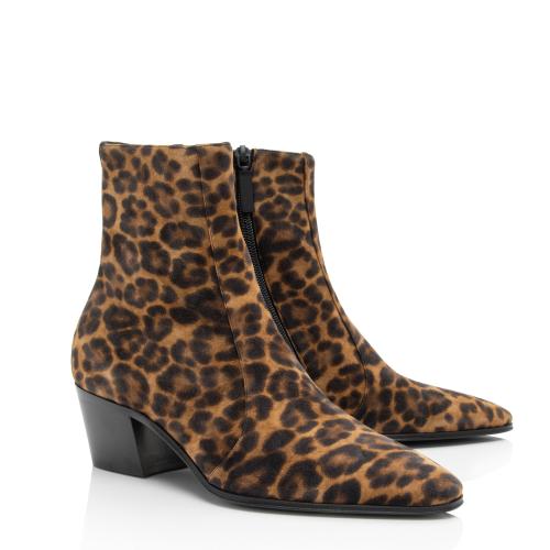 Saint Laurent Suede Leopard Print Vassili Boots - Size 6 / 36