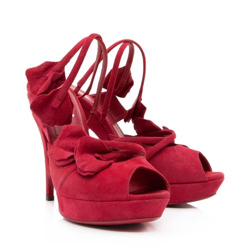 Saint Laurent Suede Rose Petal Platform Sandals - Size 7 / 37