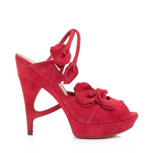 Saint Laurent Suede Rose Petal Platform Sandals - Size 7 / 37