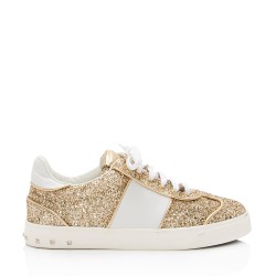 Valentino Glitter Leather Rockstud Sneakers - Size 9 / 39