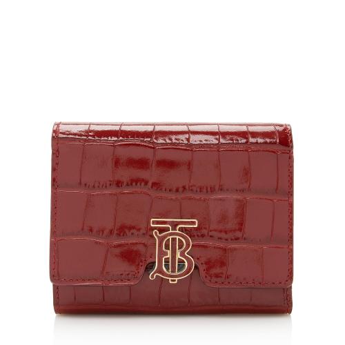 Burberry Embossed Calfskin TB Trifold Compact Wallet