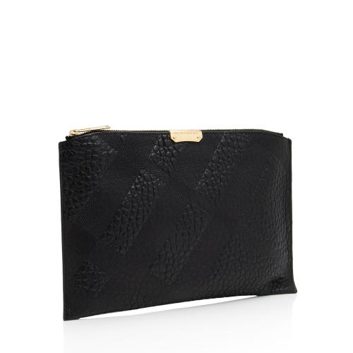 Burberry Embossed Leather Check Peyton Wristlet