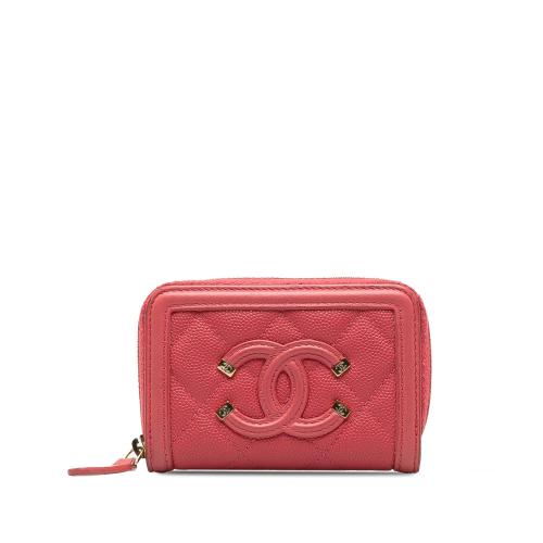 Chanel CC Caviar Filigree Zip Around Small Wallet