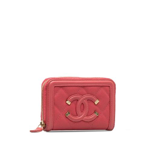 Chanel CC Caviar Filigree Zip Around Small Wallet