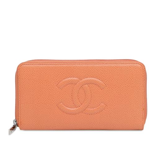 Chanel CC Caviar Leather Zip Around Long Wallet