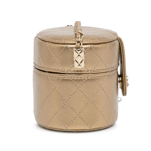 Chanel CC Metallic Lambskin Round Vanity Case