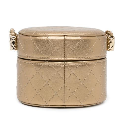 Chanel CC Metallic Lambskin Round Vanity Case