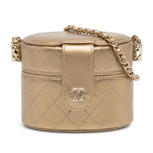 Chanel CC Metallic Lambskin Round Vanity Case