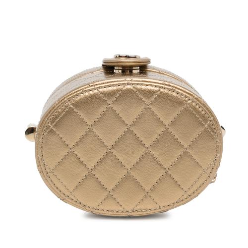 Chanel CC Metallic Lambskin Round Vanity Case