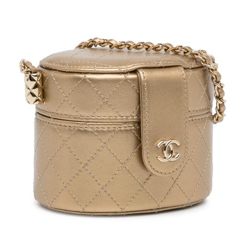 Chanel CC Metallic Lambskin Round Vanity Case