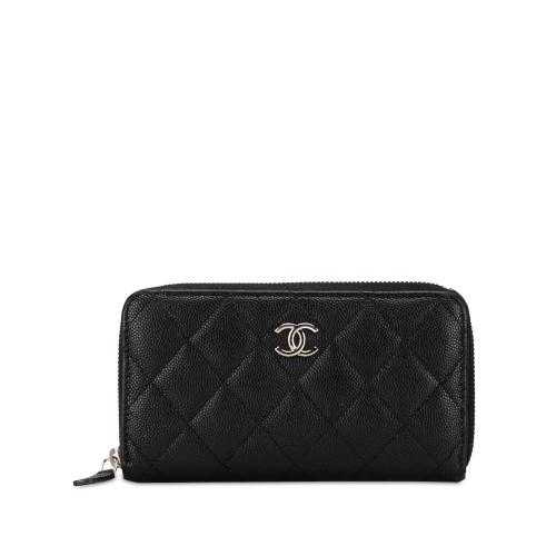 Chanel CC Quilted Caviar Zip Around Wallet