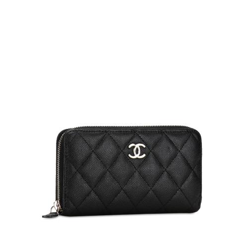 Chanel CC Quilted Caviar Zip Around Wallet