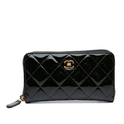 Chanel CC Quilted Patent Zip Around Long Wallet