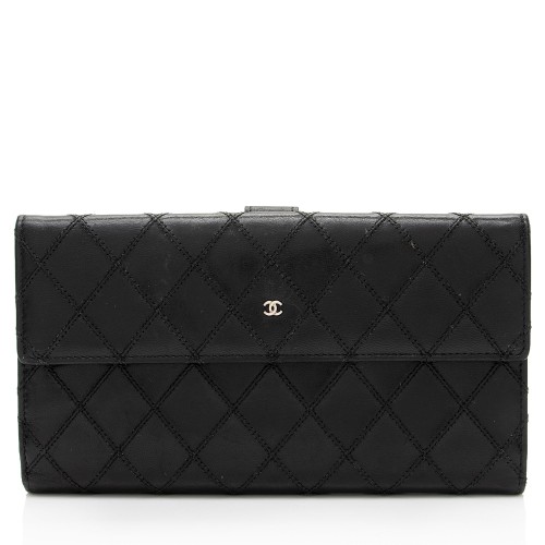 Chanel Calfskin Diamond Wild Stitch French Purse Wallet