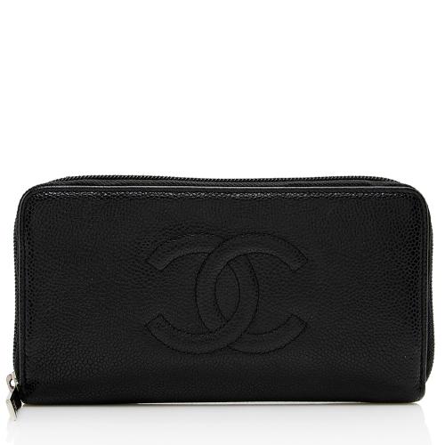 Chanel Caviar Leather Timeless Zip Around Wallet