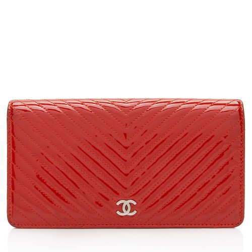 Chanel Chevron Patent Leather Yen Wallet