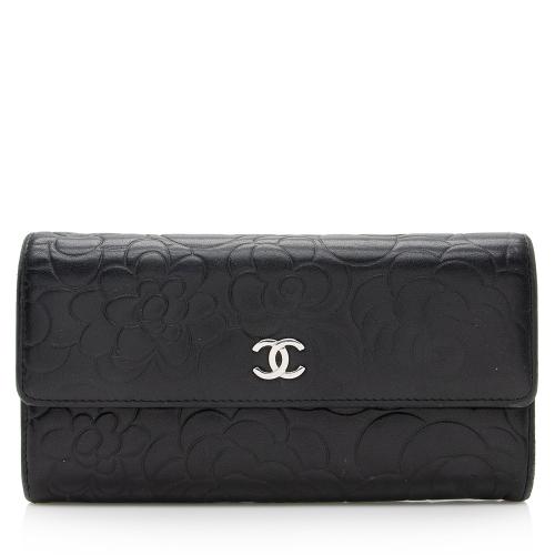 Chanel Lambskin Camellia CC Flap Long Wallet