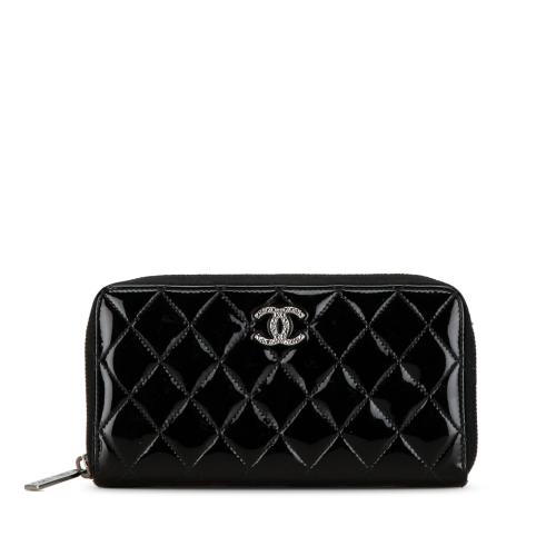 Chanel Quilted Patent Brilliant Zip Around Wallet