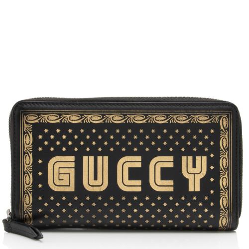 Gucci Calfskin Star Print Guccy Zip Around Wallet