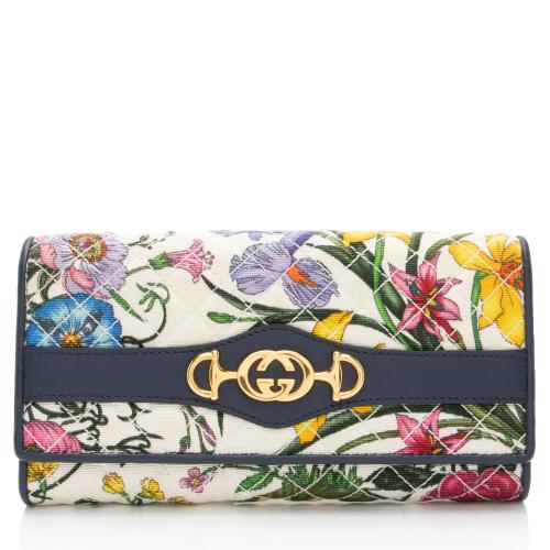 Gucci Canvas Flora Zumi Continental Wallet