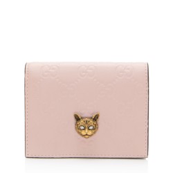 Gucci Guccissima Leather Crystal Cat Card Case