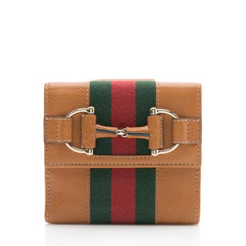 Gucci Leather Horsebit Web French Wallet