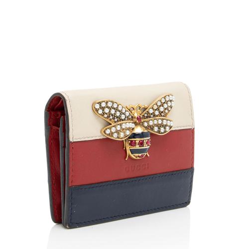 Gucci Leather Queen Margaret Bee Card Case