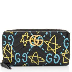 Gucci Matelasse Leather GG Marmont Ghost Zip Around Wallet