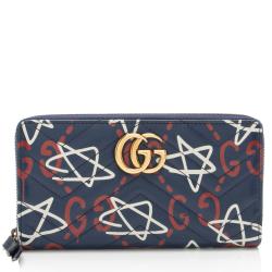 Gucci Matelasse Leather GG Marmont Ghost Zip Around Wallet