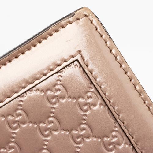 Gucci Metallic Patent Microguccissima Leather Script Continental Wallet