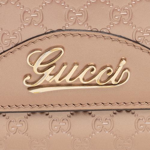 Gucci Metallic Patent Microguccissima Leather Script Continental Wallet